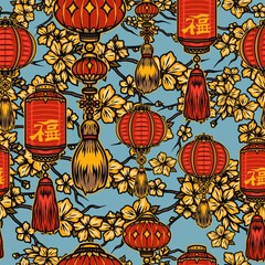 Buntes chinesisches festliches nahtloses Muster © DGIM studio