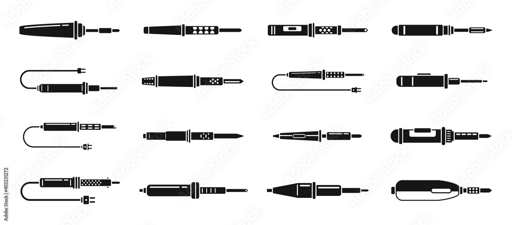 Poster modern soldering iron icons set. simple set of modern soldering iron vector icons for web design on 