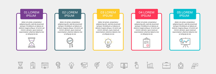 Vector Infographic rectangles with 5 steps. Square template can be used for diagram, business, web, workflow layout, presentations, flowchart, info graph, timeline, levels, chart, processes diagram.