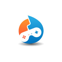 Console joystick logo design image on circle shape. Joystick logo with negative space style design on circle shape background