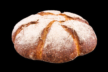 Rye bread. Freshly baked homemade bread isolated on black. Healthy eating and traditional bakery, baking bread concept