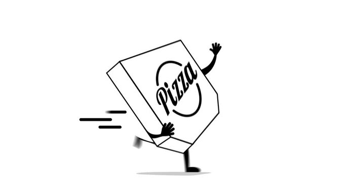 Pizza running animated on a white background, pizza delivery service