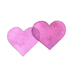 Fototapeta premium Two watercolor hearts. Hand-drawn illustration isolated on white background. Symbol love. Valentine's Day theme