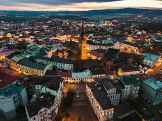 Fototapeta na wymiar Tarnow in Poland Townscape. City Lights at Dusk. Aerial Drone Panoramic View