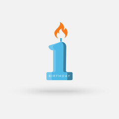 Number one candle illustration. Birthday concept. illustration can be used for topics like special day, celebration, festive cake. Vector Simple modern icon design illustration.