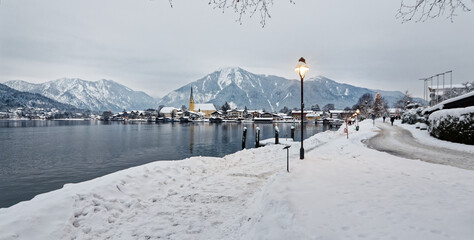 snow-covered landscape in the bavarian alps at lake tegernsee