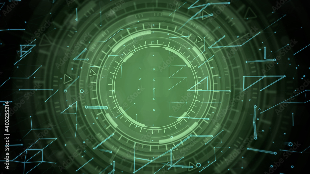 Poster vivid digital abstract background of moving hud circles, cyberpunk concept - abstract 3d rendering