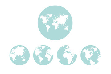 Globe earth vector icons set, planet Earth icon. Differents style of planets, Flat planet Earth icon.