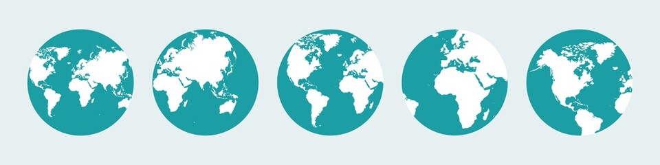 Globe earth vector icons set, planet Earth icon. Differents style of planets, Flat planet Earth icon.