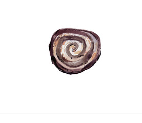 Traditional sweet dessert. Yule Christmas log striped roll.  Watercolor, hand-drawn sketch. Isolated on white background_Top