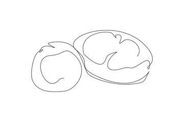 Continuous line drawing whole healthy organic potatoes for farm logo identity. One line art of fresh spud root vegetable concept for edible plant icon. Modern single line design vector illustration