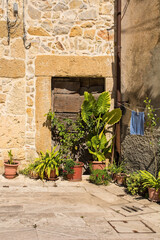 A disused door in a residential building in the historic medieval village of Poggio Capanne near Manciano in the Grosseto Province of Tuscany, Italy
