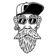 Illustration of a head of funny old biker. Design element for poster, card, banner, sign, emblem. Vector illustration