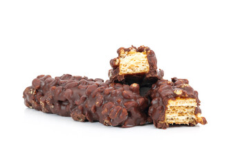 Chocolate wafers on a white background