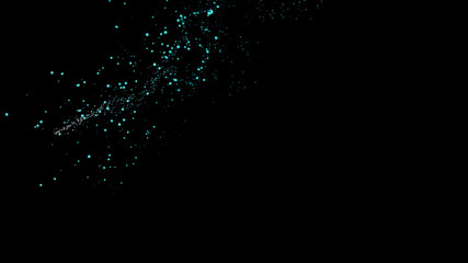 Green particle flowing up over black background - computer motion graphic technology background