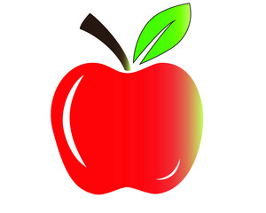 Red apple with green leaf vector illustration with gradient effect
