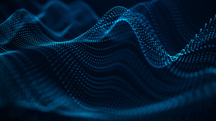 Abstract wave background with dots moving in space. Technology illustration. Futuristic modern dynamic wave. 3d rendering.