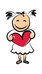 Cute girl holding love heart stock illustration