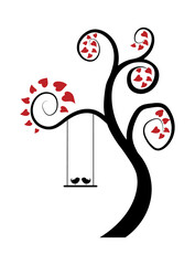 Lovely Birds and Tree with Hearts Valentines day Clipart