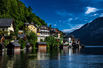 Fototapeta premium Picturesque Lakeside Town Hallstatt At Lake Hallstaetter See In Austria