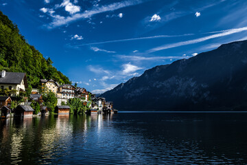 Fototapeta premium Picturesque Lakeside Town Hallstatt At Lake Hallstaetter See In Austria