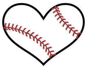 A heart shaped baseball ball representing a love of the game of baseball. Design for T-shirts, logos, postcards, banners, etc. Illustration isolated on a white background.