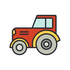 Tractor icon in flat design style. Farmer machine for harvesting.