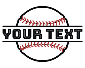 A baseball with your text on it. A baseball split for the team name or any text.  Design for T-shirts, logos, postcards, banners, etc. Illustration isolated on a white background.