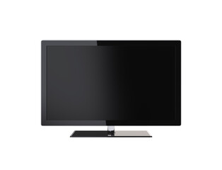 Modern Black Monitors with Glass Stand. Realistic 3D Rendering of Sleek Screen Isolated on White Background.