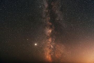 Fantastic view of night starry sky with mily way galaxy. Conception of space