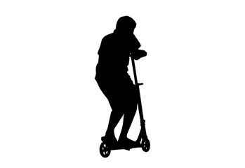 Silhouette scooter bike kids , boy play spin scooter with white background with clipping path.