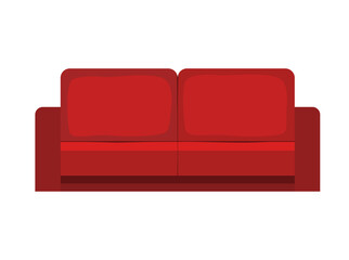 Red two-seater sofa in a flat style. Armchair isolated on a white background. Stock vector illustration.