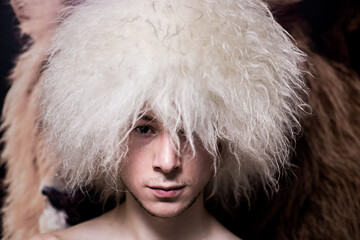portrait man in a fur hat Caucasian sheepskin, papakha men's headdress traditional hat icon