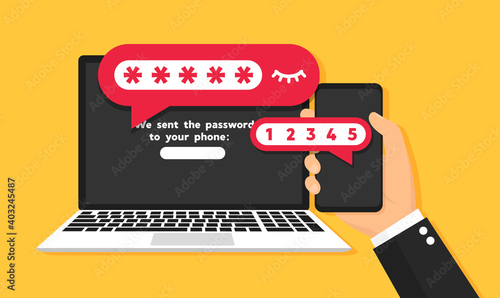 Poster two factor authentication with phone concept. vector icon