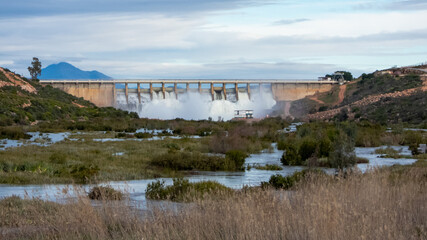 Clanwilliam Dam Sluice running with water