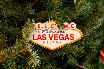 Las Vegas Christmas ornament hanging in a Christmas tree