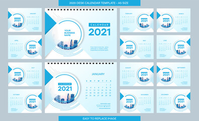 Desk Calendar 2021 template - 12 months included - A5 Size