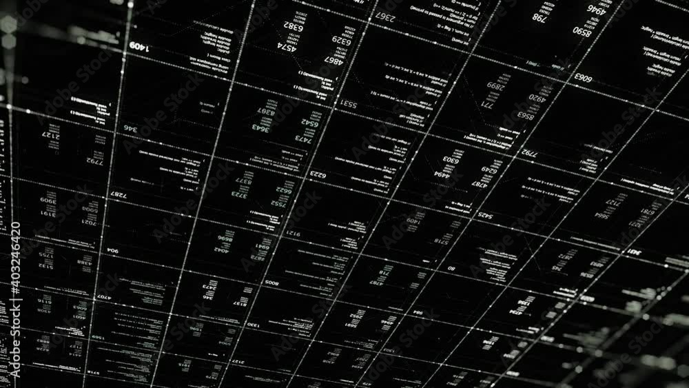 Poster abstract digital hexadecimal white code on a black screen divided into same size squares with changi