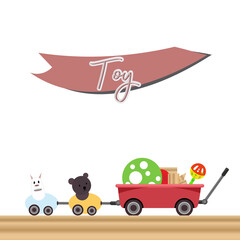 illustration toy icon with many color in vector for child, with box, pyramid, bear, game for education baby