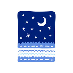 Moon and stars in the night sky. Hand-drawn cartoon collection. Vector illustration.