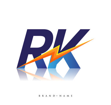 Letter RK logo with Lightning icon, letter combination Power Energy Logo design for Creative Power ideas, web, business and company.