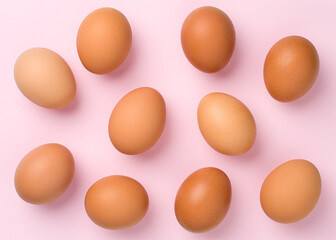 chicken eggs on pink background