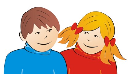Boy and girl, young pair, vector illustration. Two young people in love.