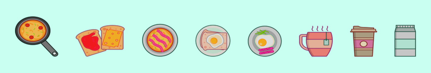 set of breakfast menu cartoon icon design template with various models. vector illustration isolated on blue background