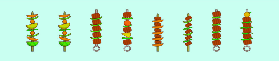 set of brochette food cartoon icon design template with various models. vector illustration isolated on blue background