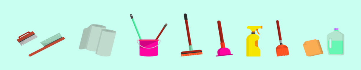 cleaning tools set. cartoon icon design template with various models. vector illustration isolated on blue background