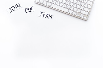 Join our team online recruting concept. Words Join our team on the keyboard