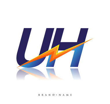 Letter UH logo with Lightning icon, letter combination Power Energy Logo design for Creative Power ideas, web, business and company.