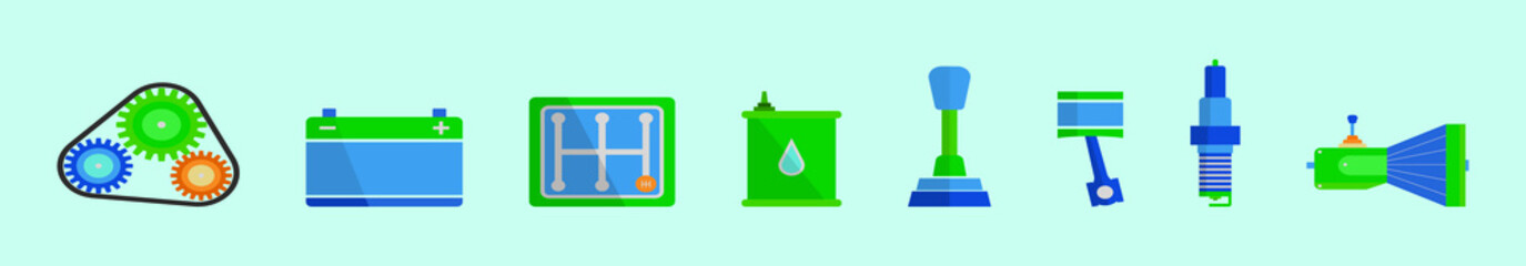 set of gearbox cartoon icon design template with various models. vector illustration isolated on blue background