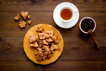 Fototapeta premium Breakfast with cookies berry jam and tea